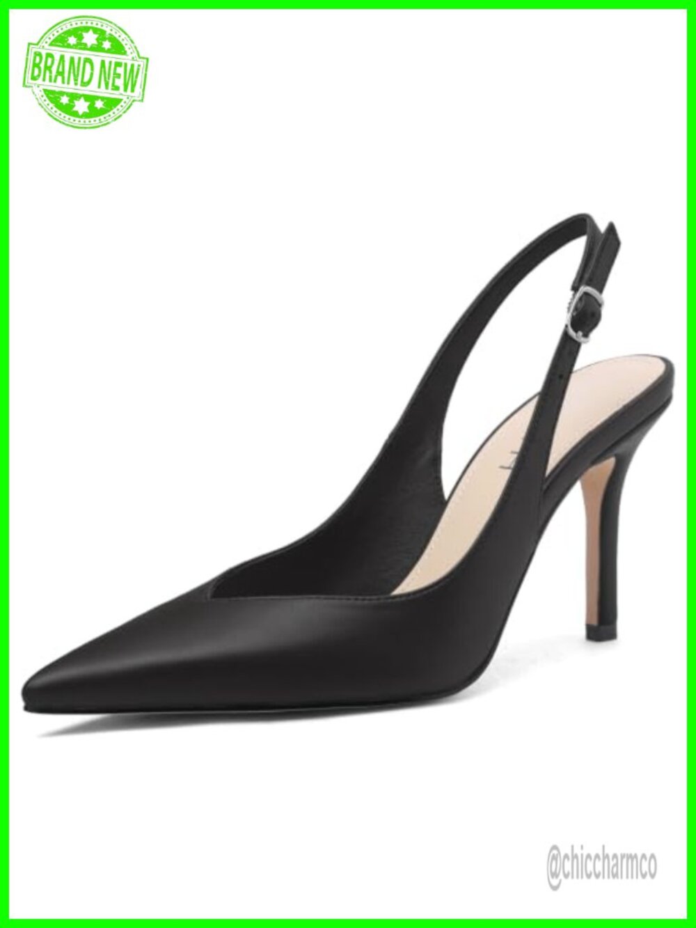 Slingback Heels Pointed Toe Stiletto Pumps Faux Leather Dress Heels
